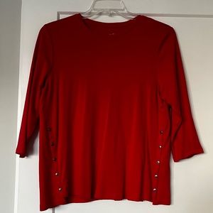 J.Jill - 100% Pima Cotton, Red Side Button Tee in Size L Petite